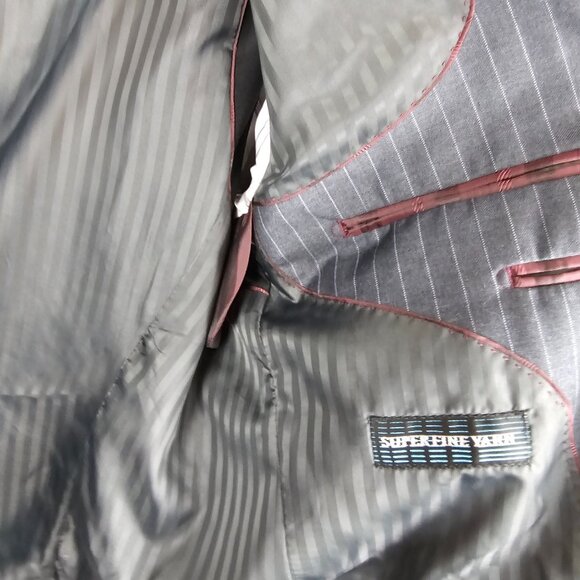 Giani Franco Mens 44R Suit Jacket Dk Gray Vertical Pin Striped Super Fine Yarn - Picture 12 of 16